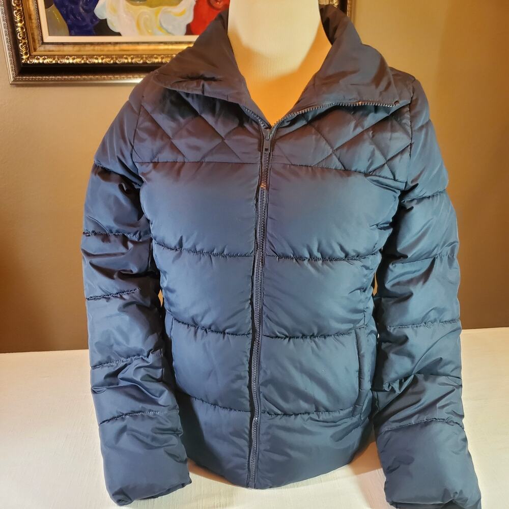 Old Navy Womens Medium Navy Blue Quilted Puffer Jacket Coat Full Zip
